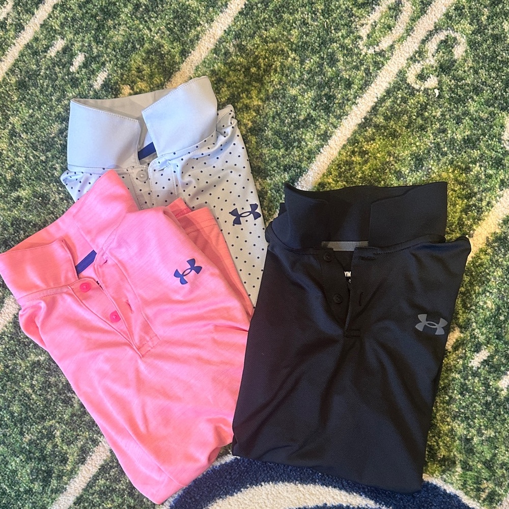Kids Under Armour Polo Trio - Pink, Black, Light Gray(poka dot)